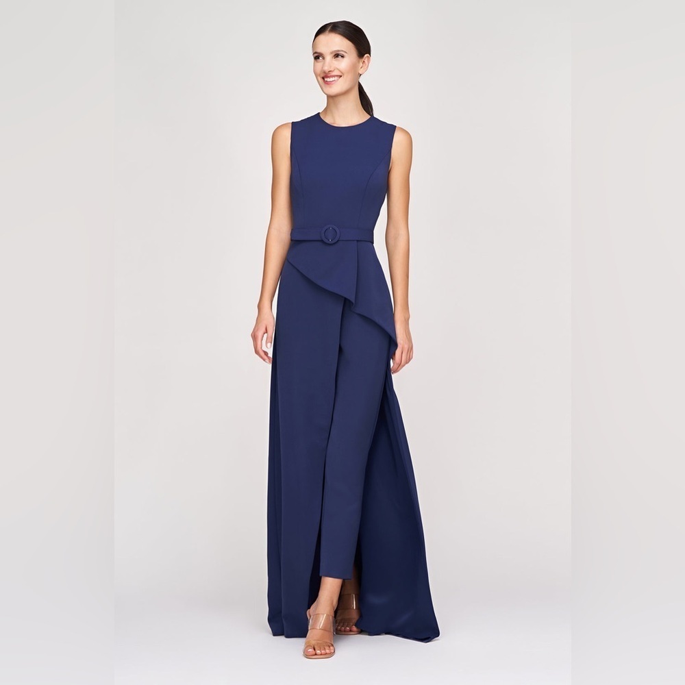 new Kay Unger Owen jumpsuit / gown in dark indigo navy